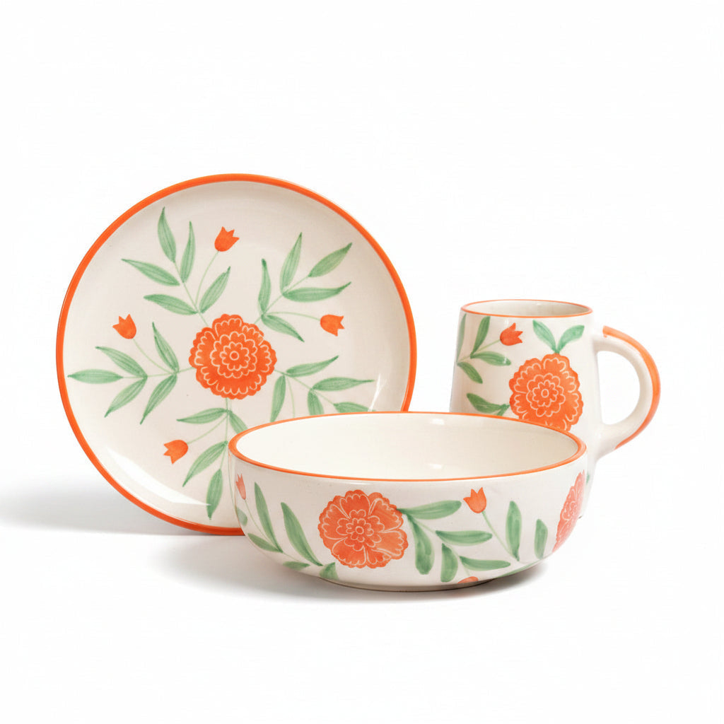 Marigold Mandi Handpainted Ceramic Breakfast Set of 3
