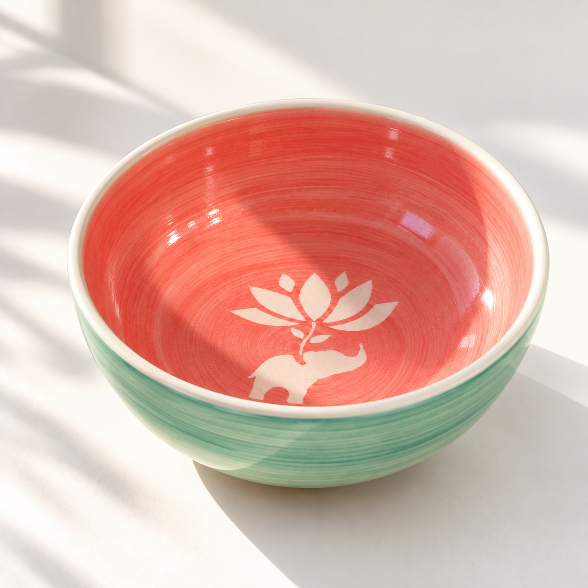 Lucky Lotus Handpainted Ceramic Bowl - Large (Pink)