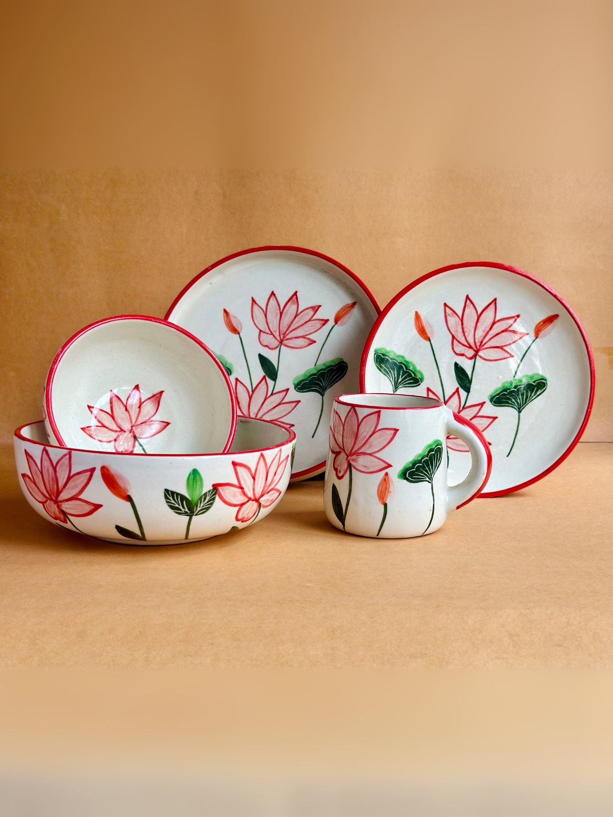 Lotus Handpainted Ceramic Meal Set of 5