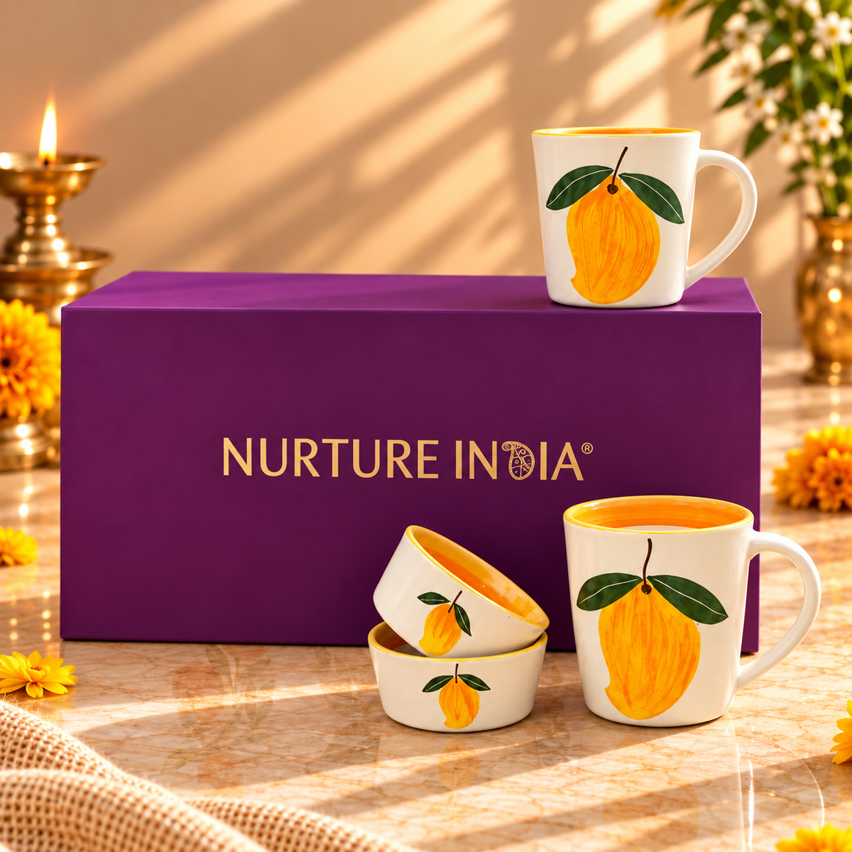 2 pcs Ramekin & 2 pcs Mugs Set - Gift Box (Purple)