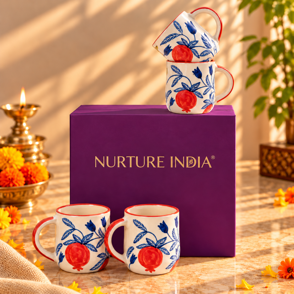 Set of 4 Mugs - Gift Box (Purple)