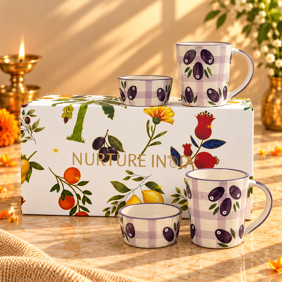 2 pcs Ramekin & 2 pcs Mugs Set - Gift Box