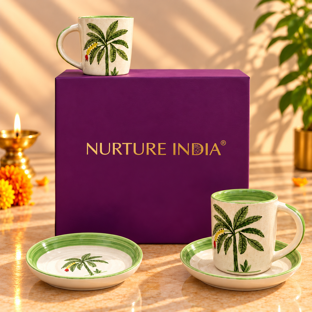 Set of 2 Mugs & 2 Tapas Plate - Gift Box (Purple)