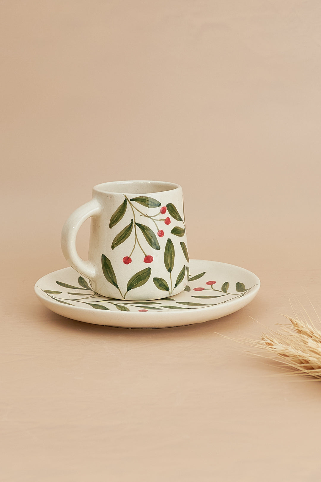 Olive Leaf Ceramic Set - Plate & Cup
