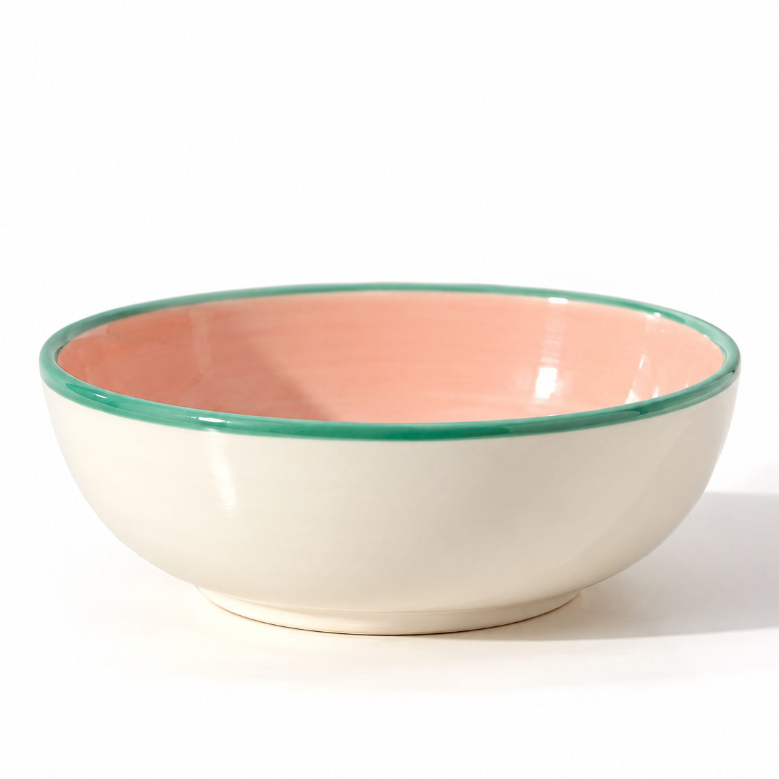 Lucky Lotus Handpainted Ceramic Bowl - Large (Pink & Green )