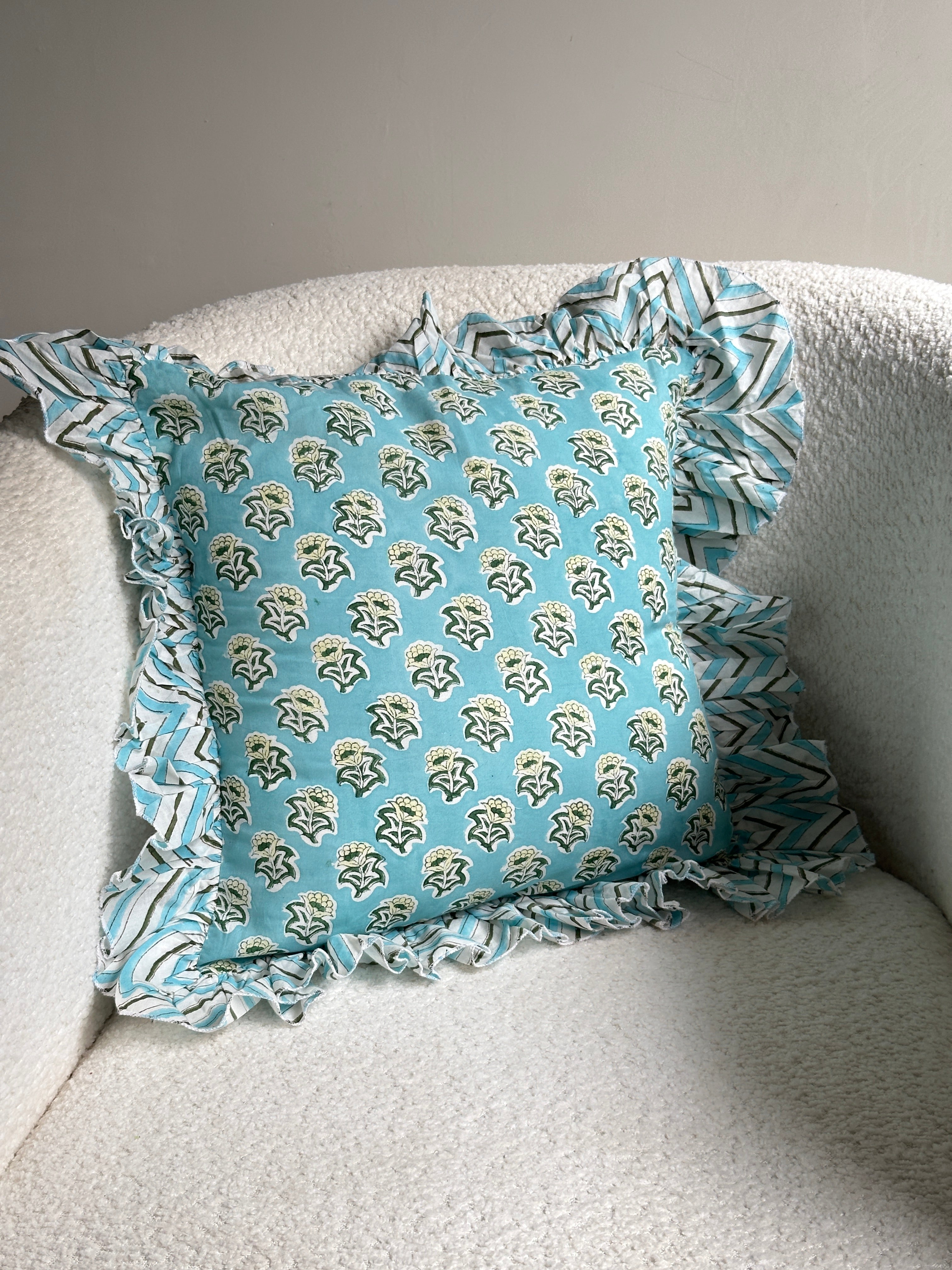 Powder Blue Floral Cushion Cover Nurture India