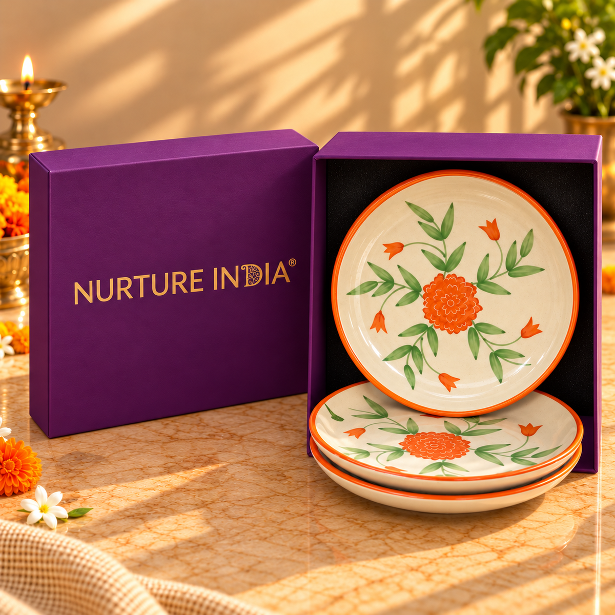 Set of 4 Plates - Gift Box ( Purple )