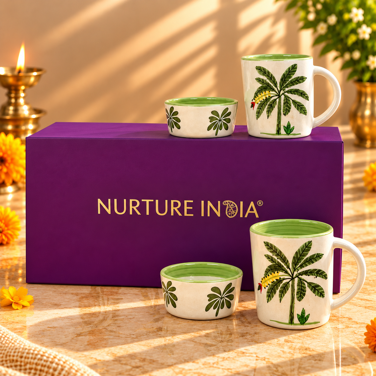 2 pcs Ramekin & 2 pcs Mugs Set - Gift Box (Purple)