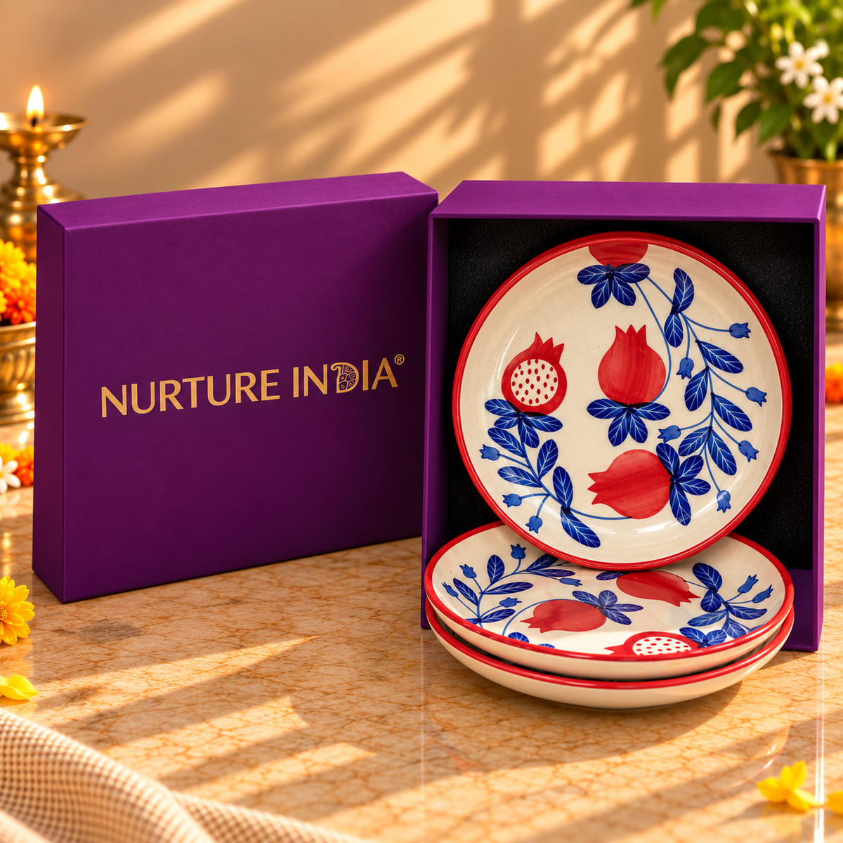 Set of 4 Plates - Gift Box ( Purple )