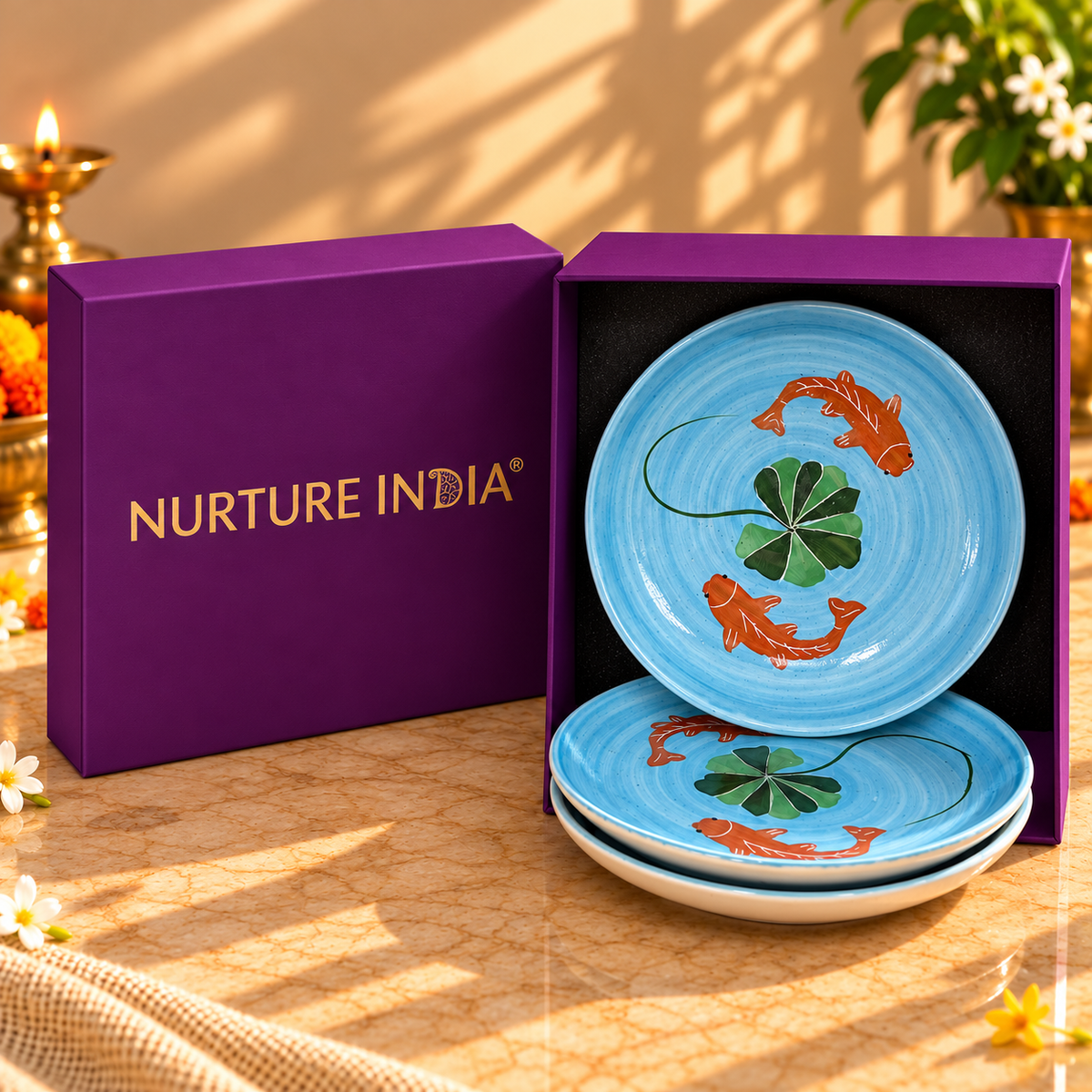 Set of 4 Plates - Gift Box ( Purple )