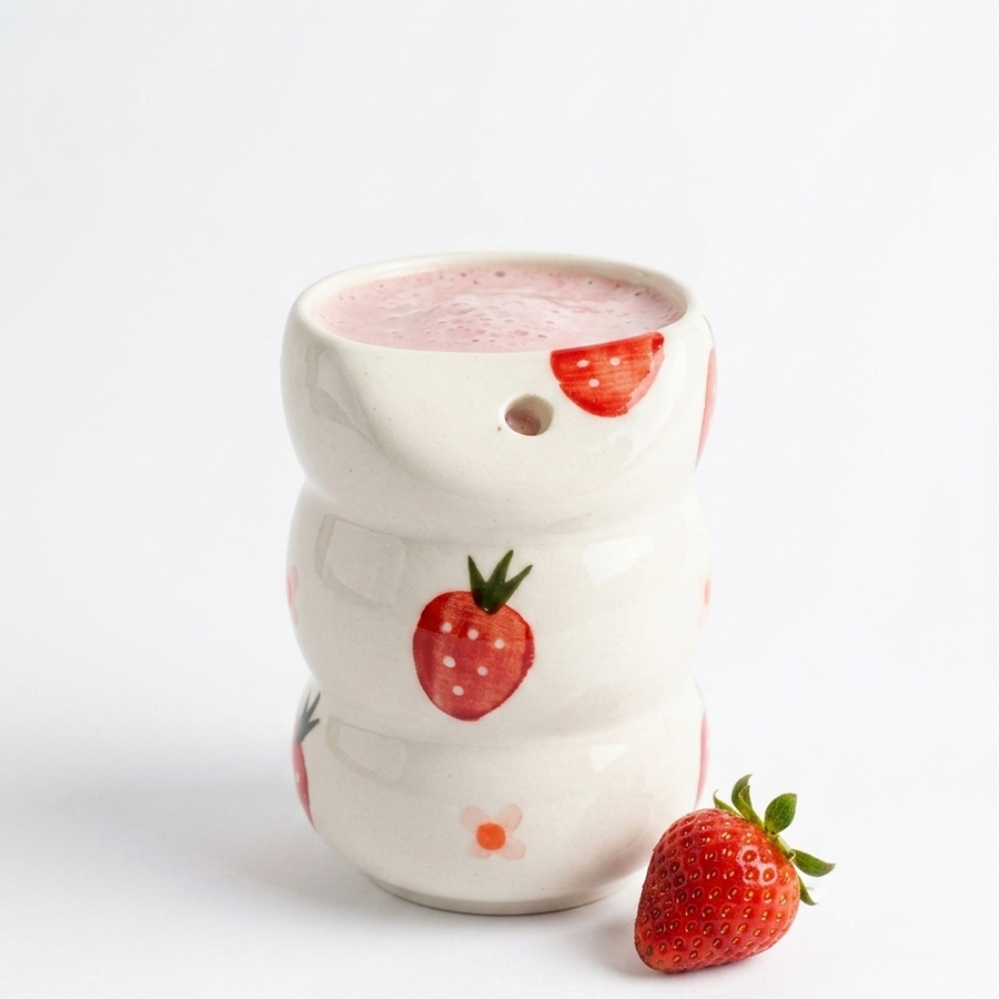 Strawberry Hand‑Painted Ceramic Glass – Without Straw