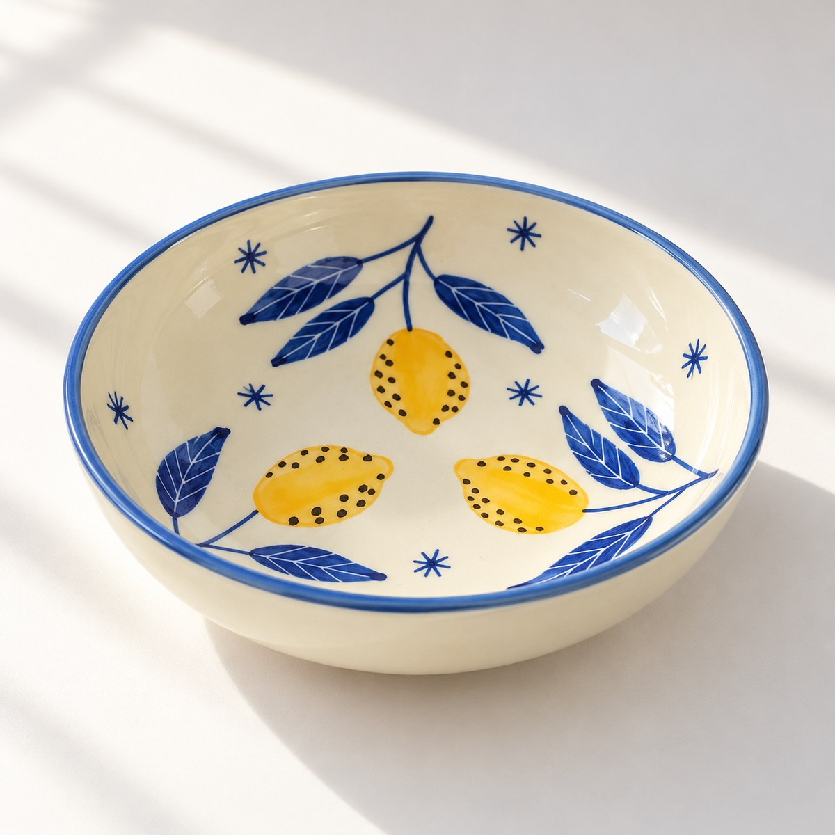 Lemon Leafy Ceramic Shallow Bowl - Large (7.5 x 2 Inches)