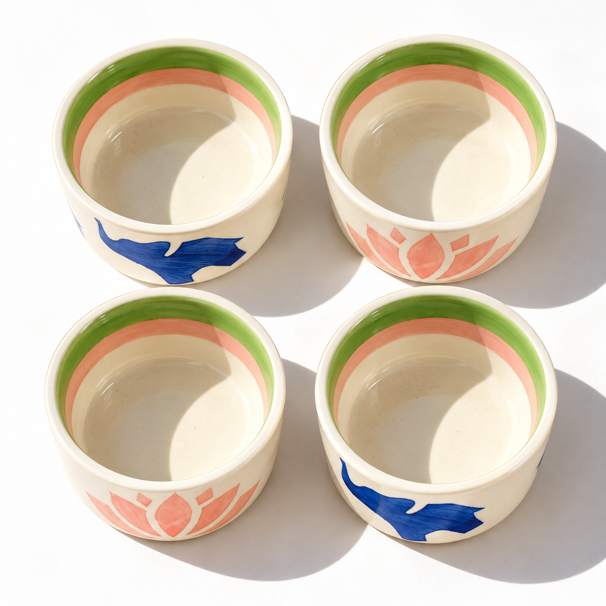 Lucky Lotus Handpainted Ceramic Ramekin Bowls Set of 4