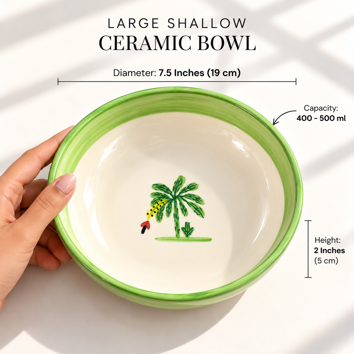 Banana Bloom Handpainted Ceramic Shallow Bowl - Large (7.5 x 2 Inches)