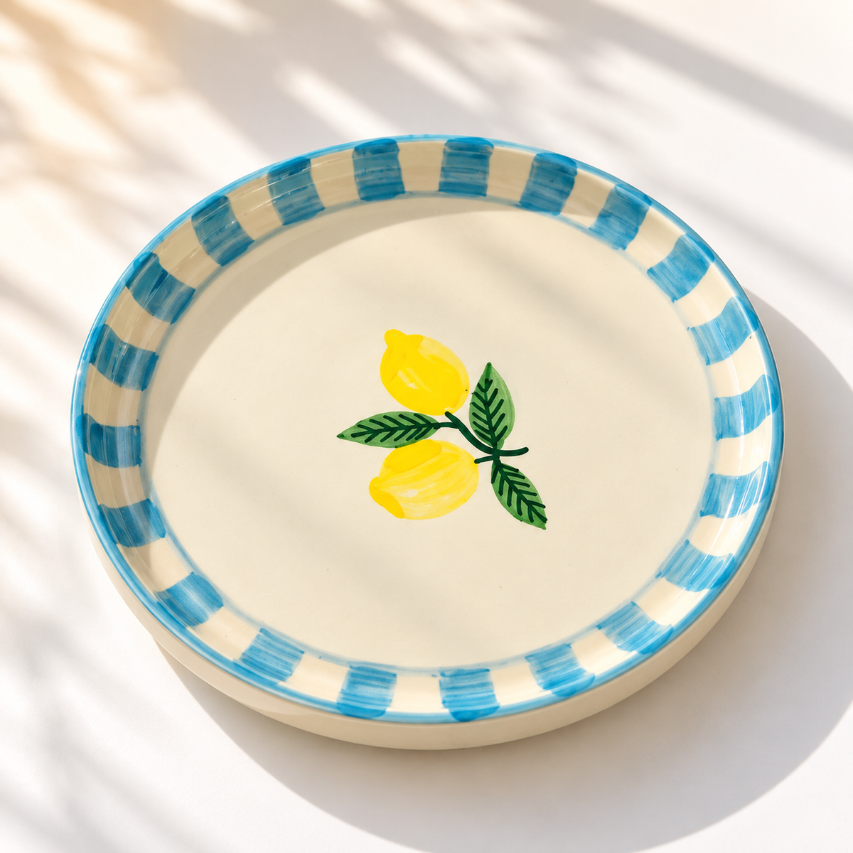 Lemon Stripe Elegance Ceramic Plate (8 inches)