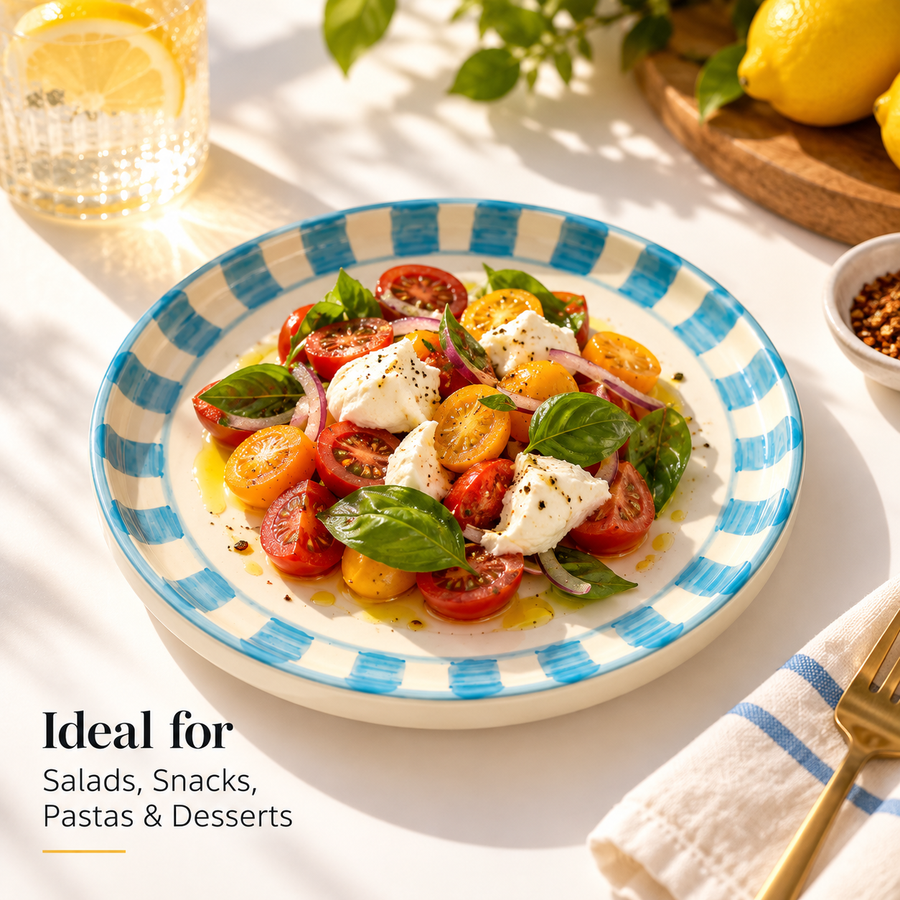 Lemon Stripe Elegance Ceramic Plate (8 inches)