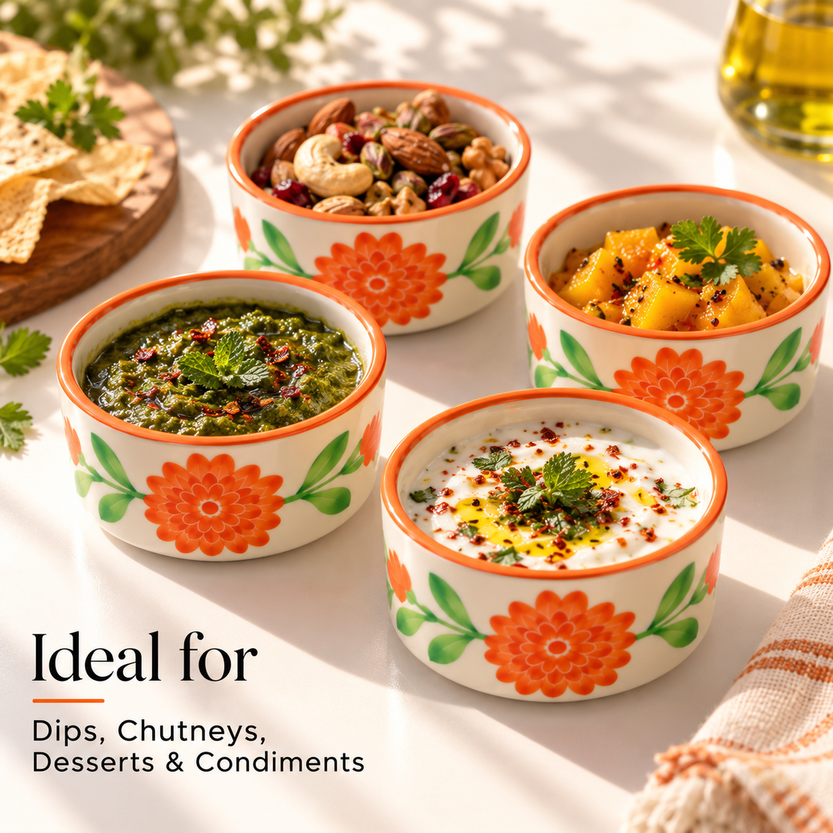 Marigold Mandi Ceramic Ramekin Bowls Set of 4