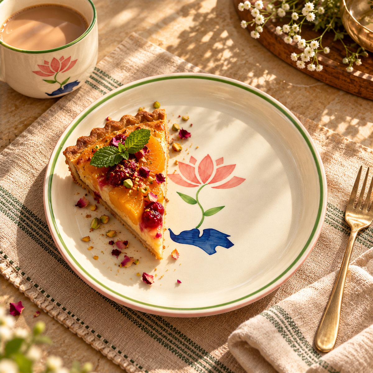 Lucky Lotus Handpainted Ceramic Plates (8 Inches)