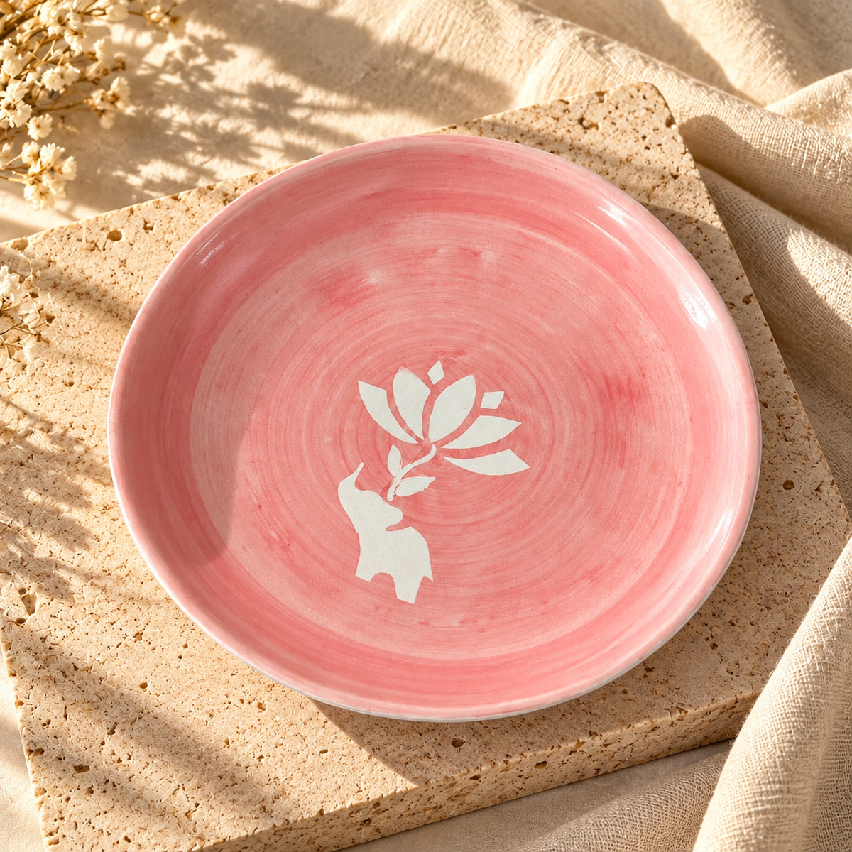 Lucky Lotus Handpainted Ceramic Plate (7.5 inches) - Pink
