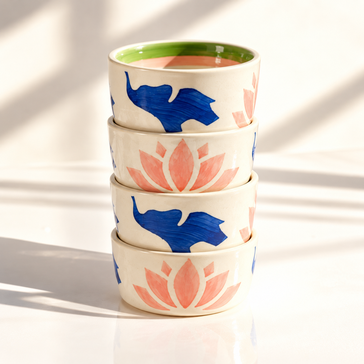 Lucky Lotus Handpainted Ceramic Ramekin Bowls Set of 4