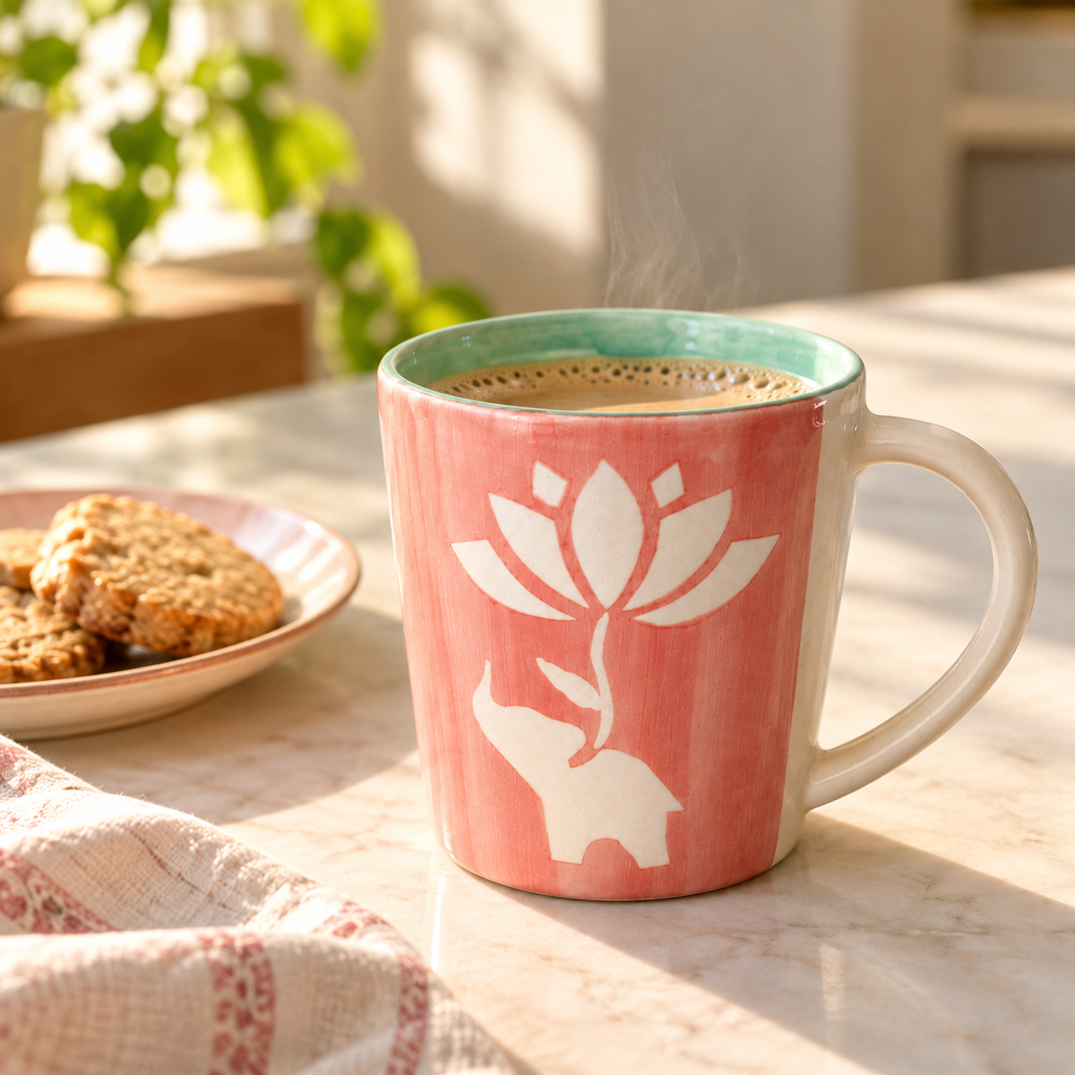 Lucky Lotus Handpainted Ceramic Mug (300 ml) - Pink