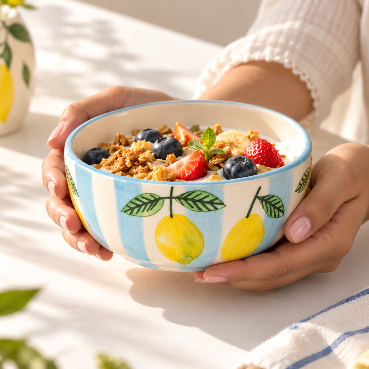 Lemon Stripe Elegance Ceramic Small Bowl