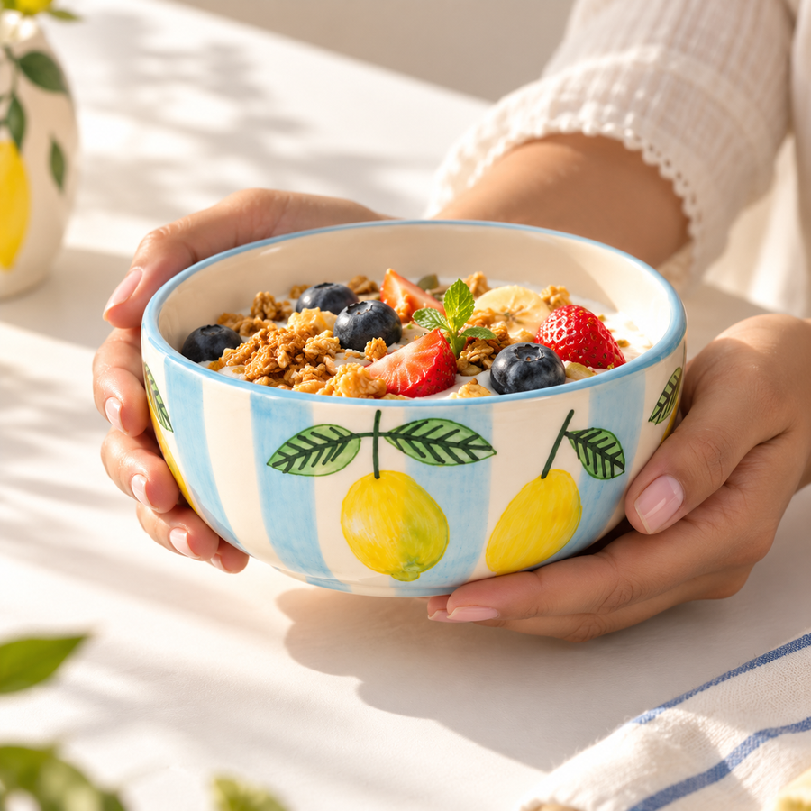 Lemon Stripe Elegance Ceramic Small Bowl