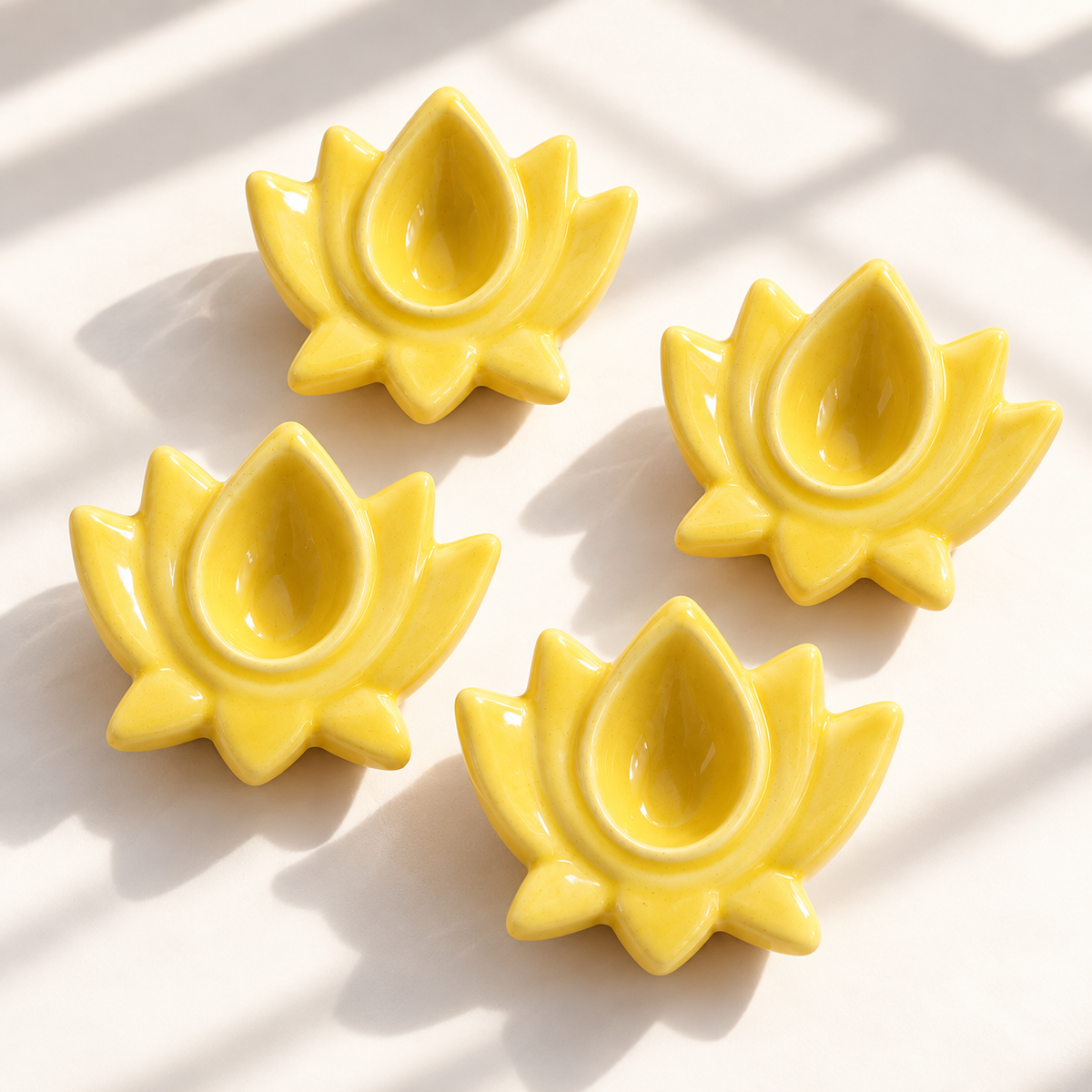 Yellow Lotus Ceramic Diya's Set of 4