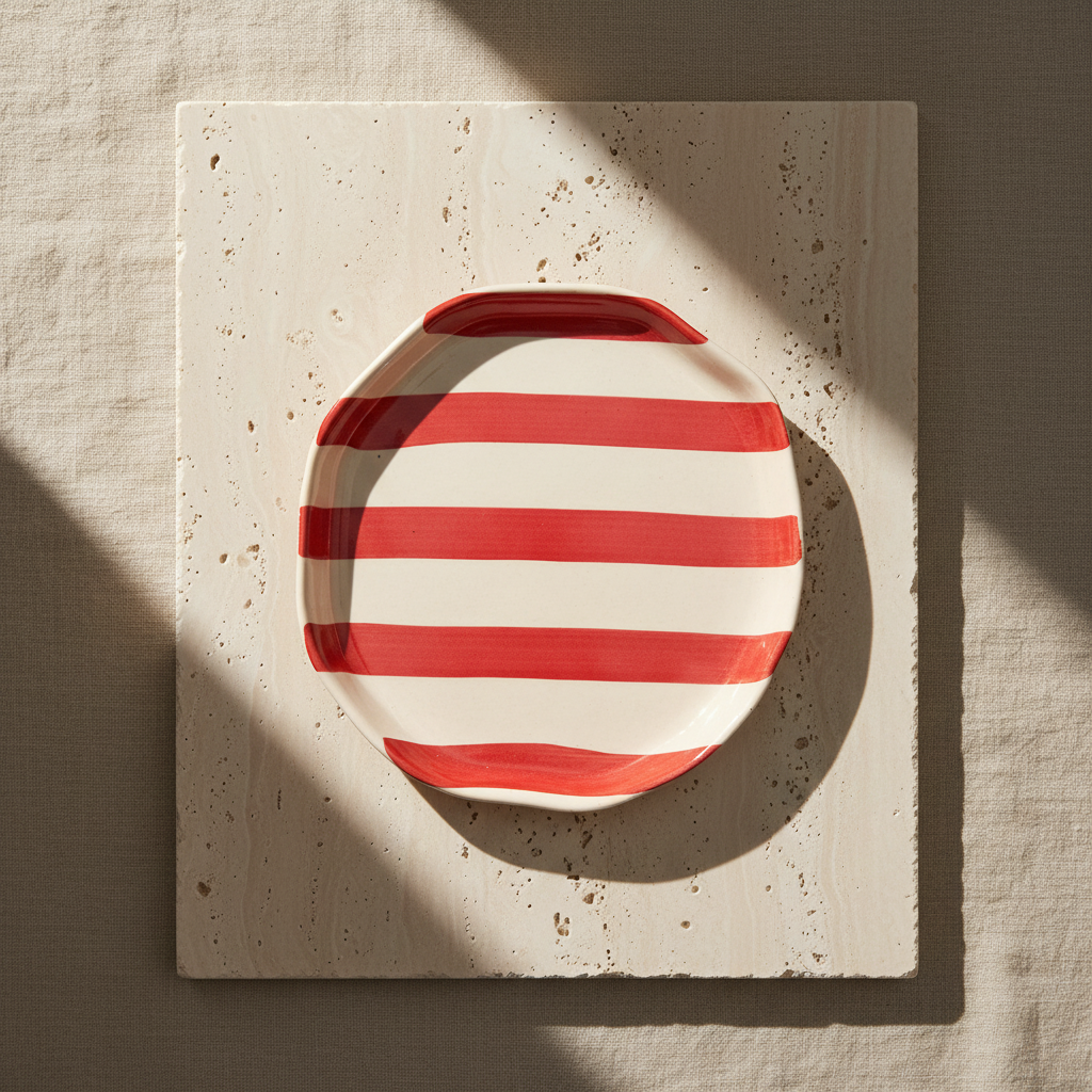 Vintage Red Stripe Ceramic Plates - Single