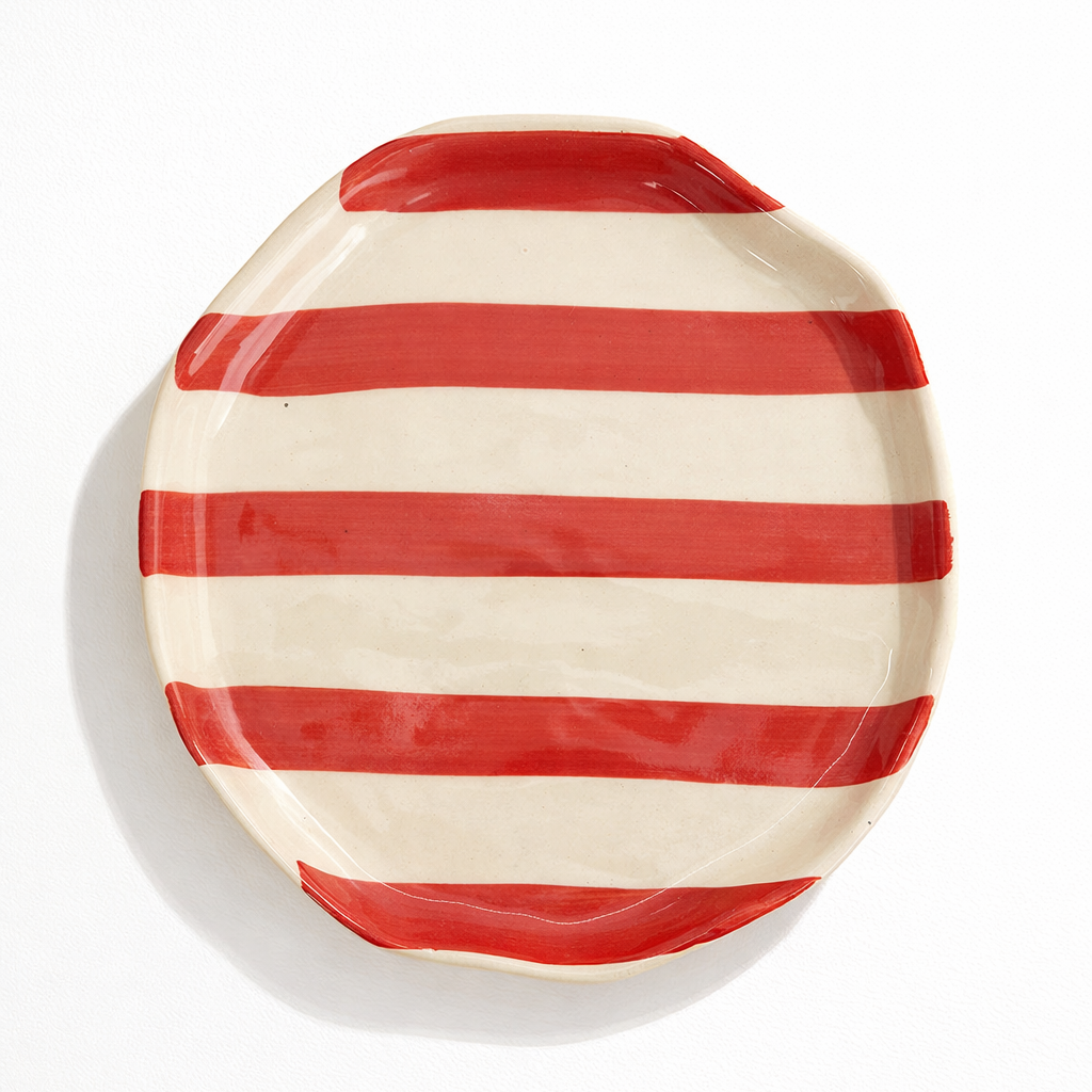 Vintage Red Stripe Ceramic Plates - Single