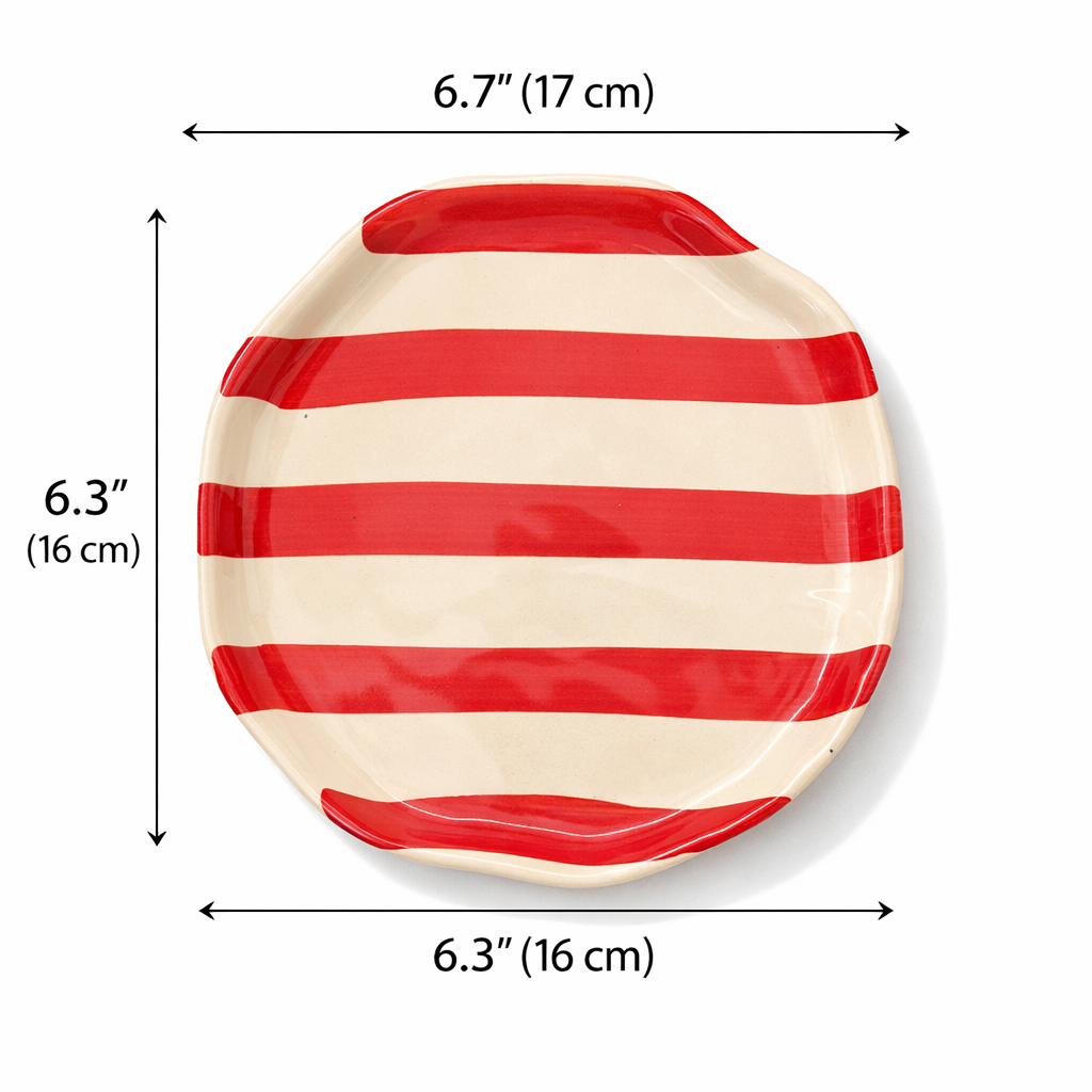 Vintage Red Stripe Ceramic Plates - Single