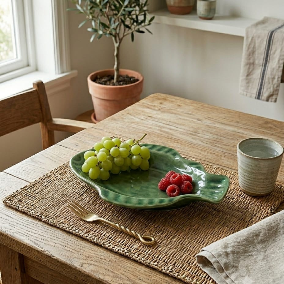 Green Ceramic Stoneware Fish Platters - Set of 2