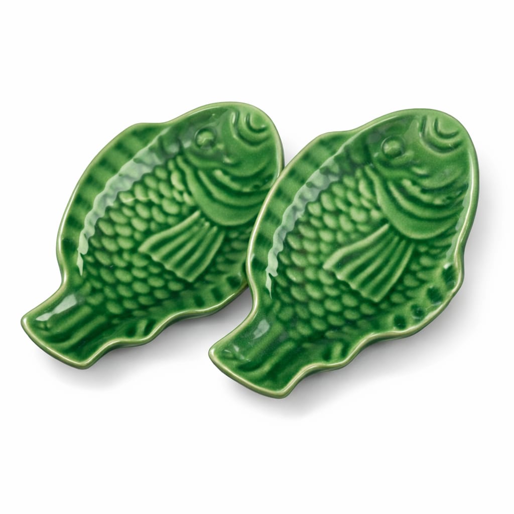 Green Ceramic Stoneware Fish Platters - Set of 2