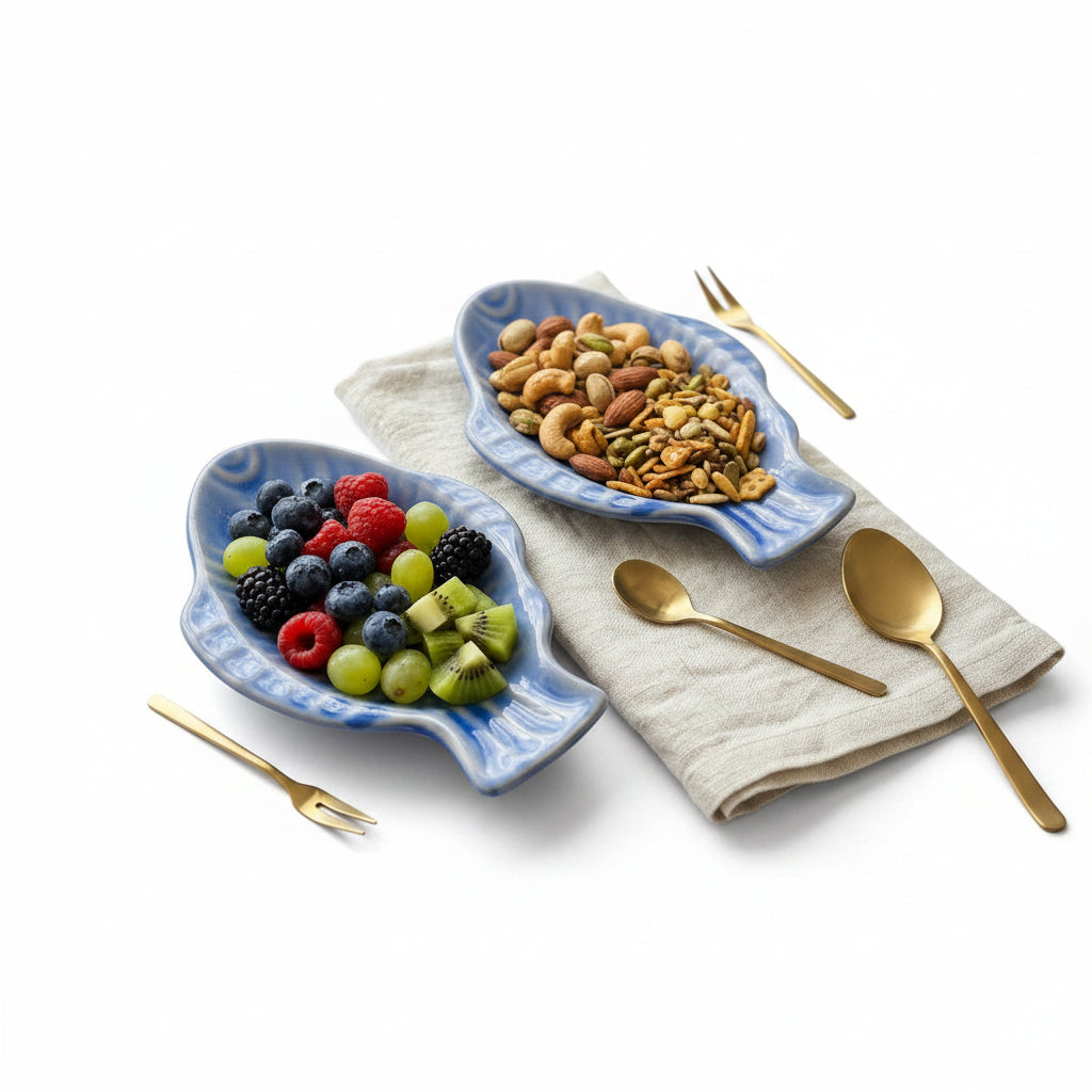 Blue Ocean Ceramic Stoneware Fish Platters - Set of 2