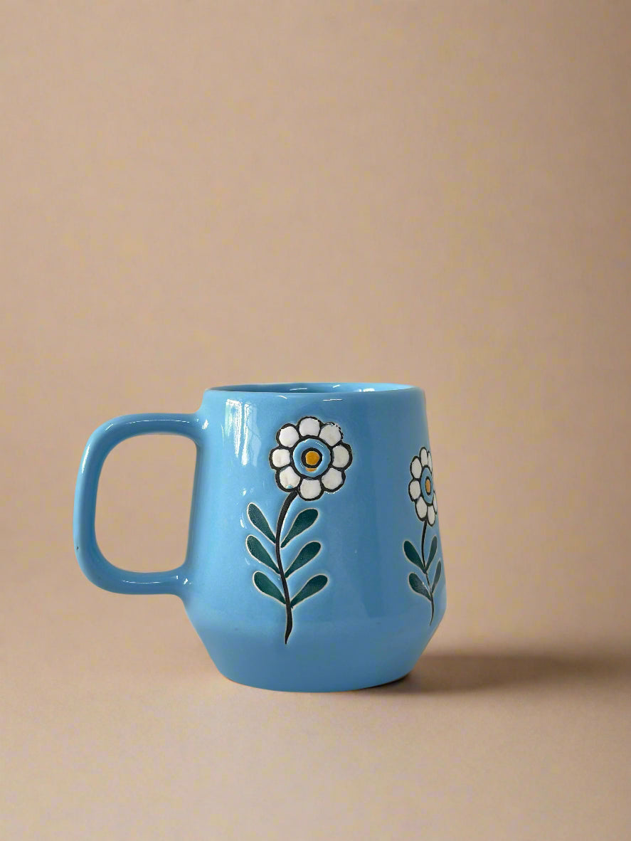 Sky Blue & Pink Bloom Mugs Set of 2 (250ml)