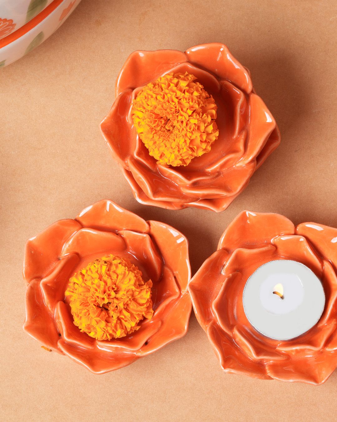 Marigold Mandi Flower Tea Light Candle Holder