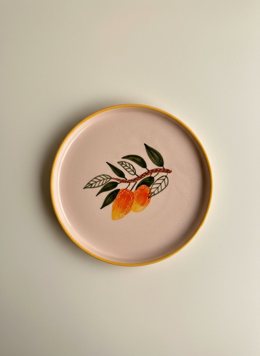 Mango Mehfil Handpainted Ceramic Snack Plate (8 inches)