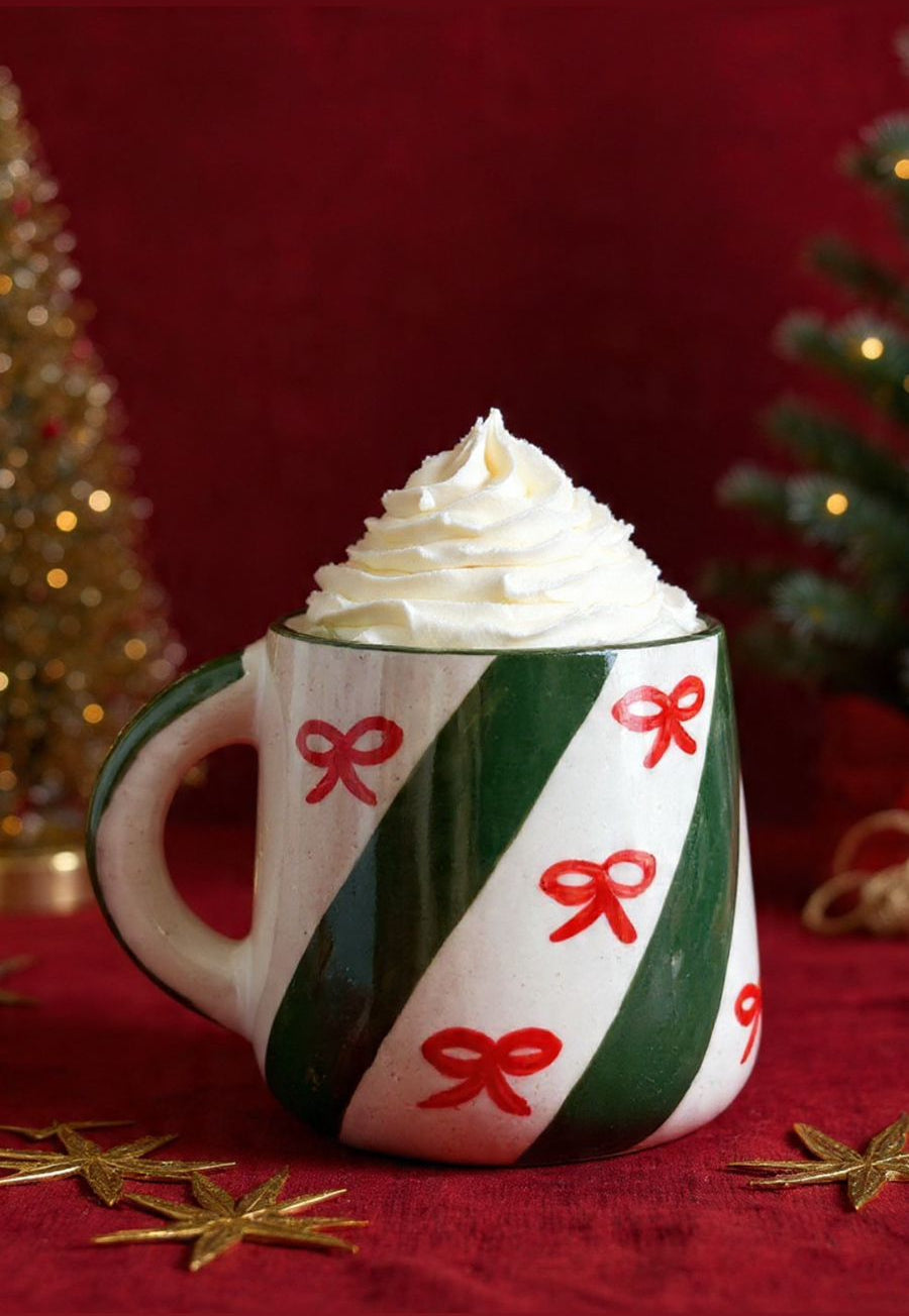 Candy Cane Bow Red Ceramic Mug (300ml)