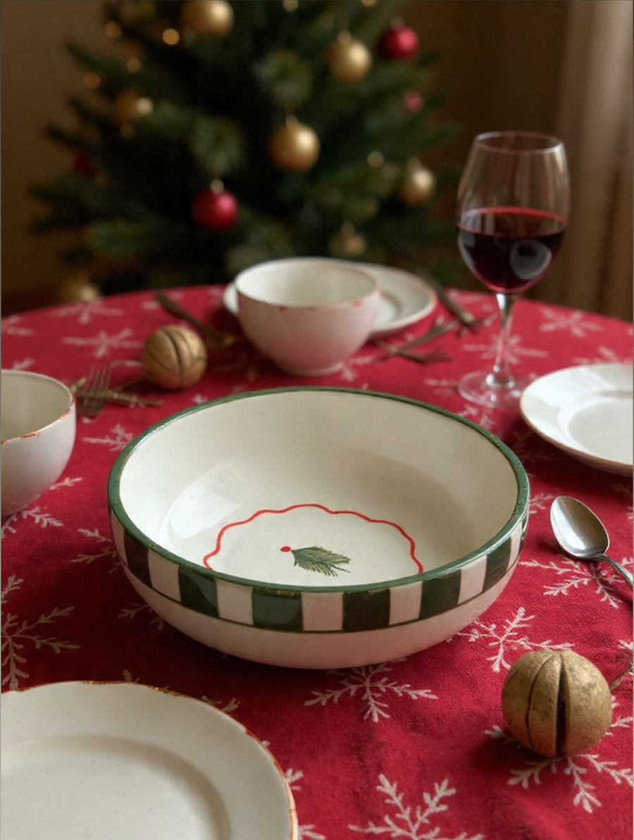 Candy Cane Bow Red Ceramic  Bowl - Large