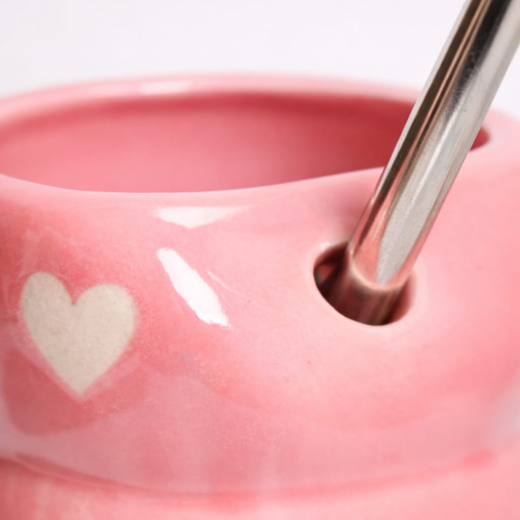 Pink Heart Ceramic Glass with Straw