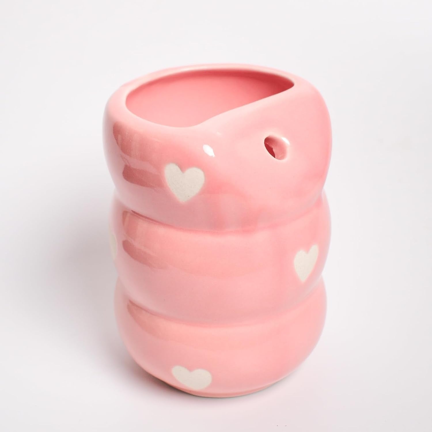 Pink Heart Ceramic Glass with Straw