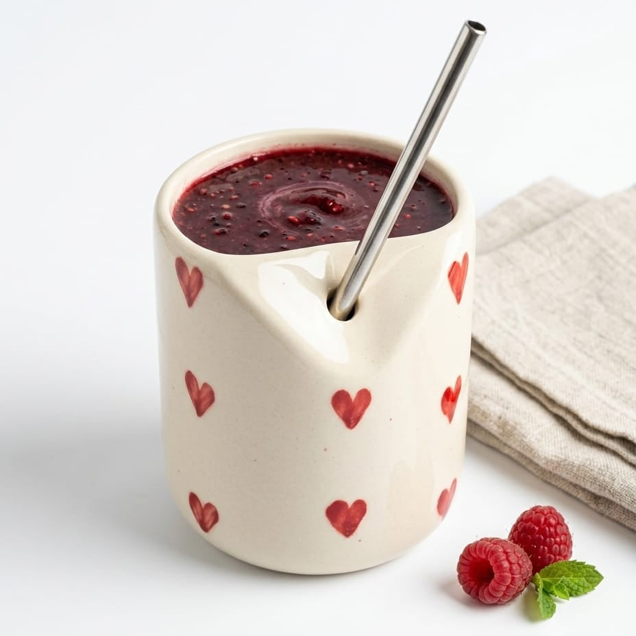 Red Heart Ceramic Glass with Straw