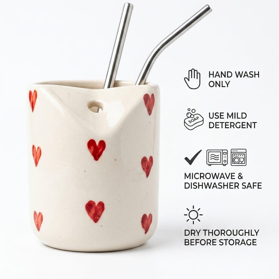 Red Heart Ceramic Glass with Straw
