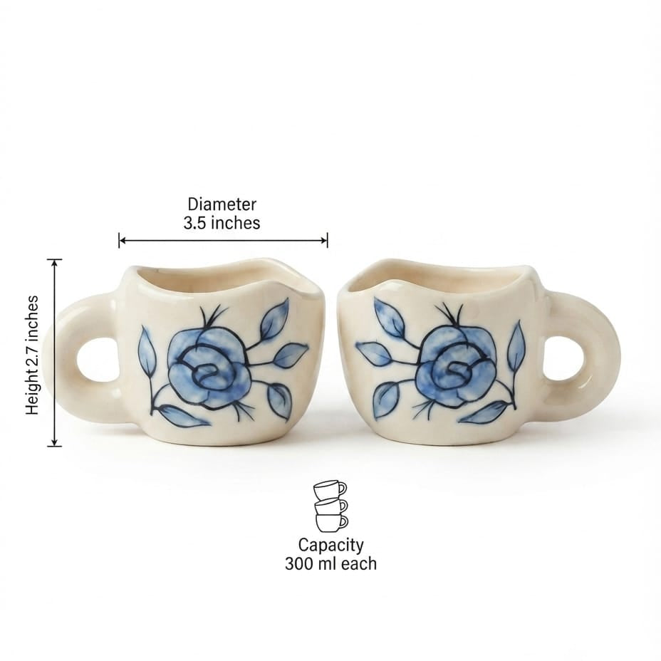 Hand‑Painted Blue Rose Pentagonal Ceramic Tea Cup ( 250–300 ml )
