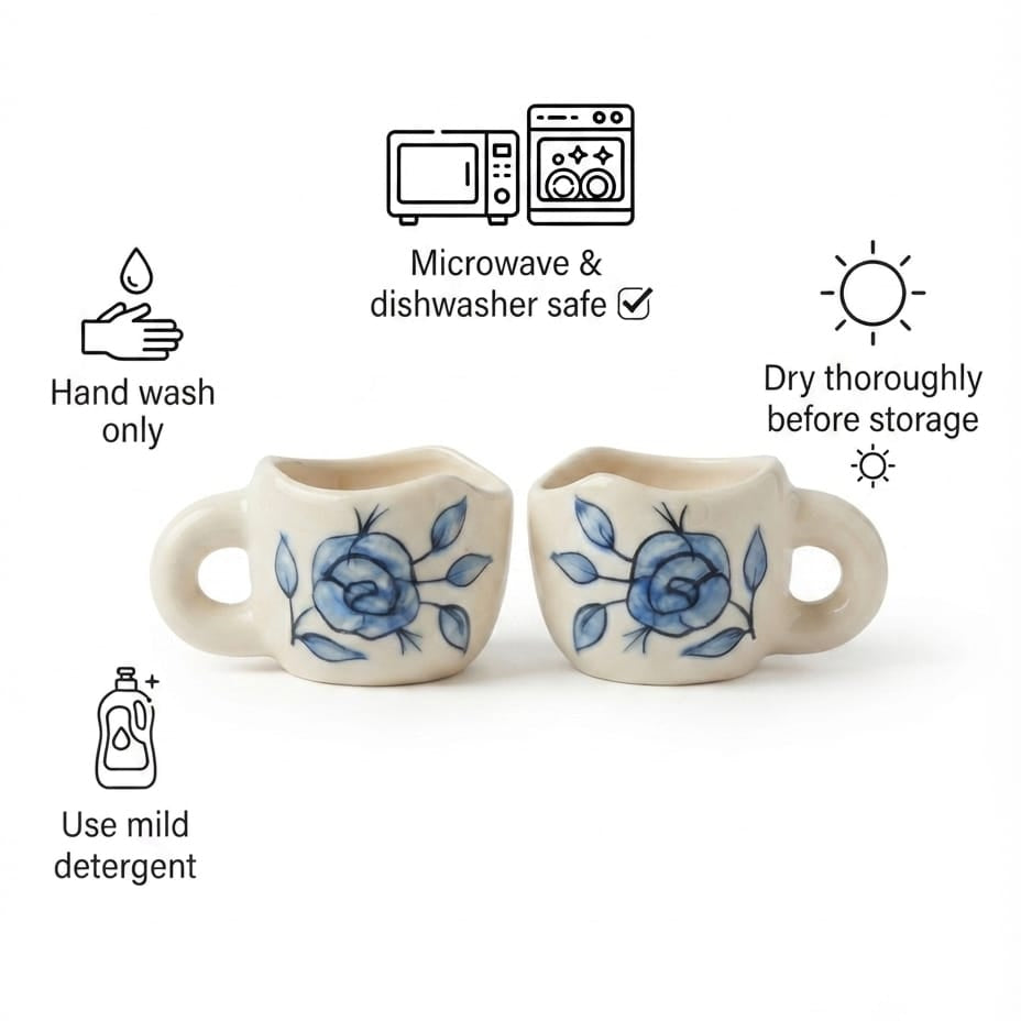 Hand‑Painted Blue Rose Pentagonal Ceramic Tea Cup ( 250–300 ml )