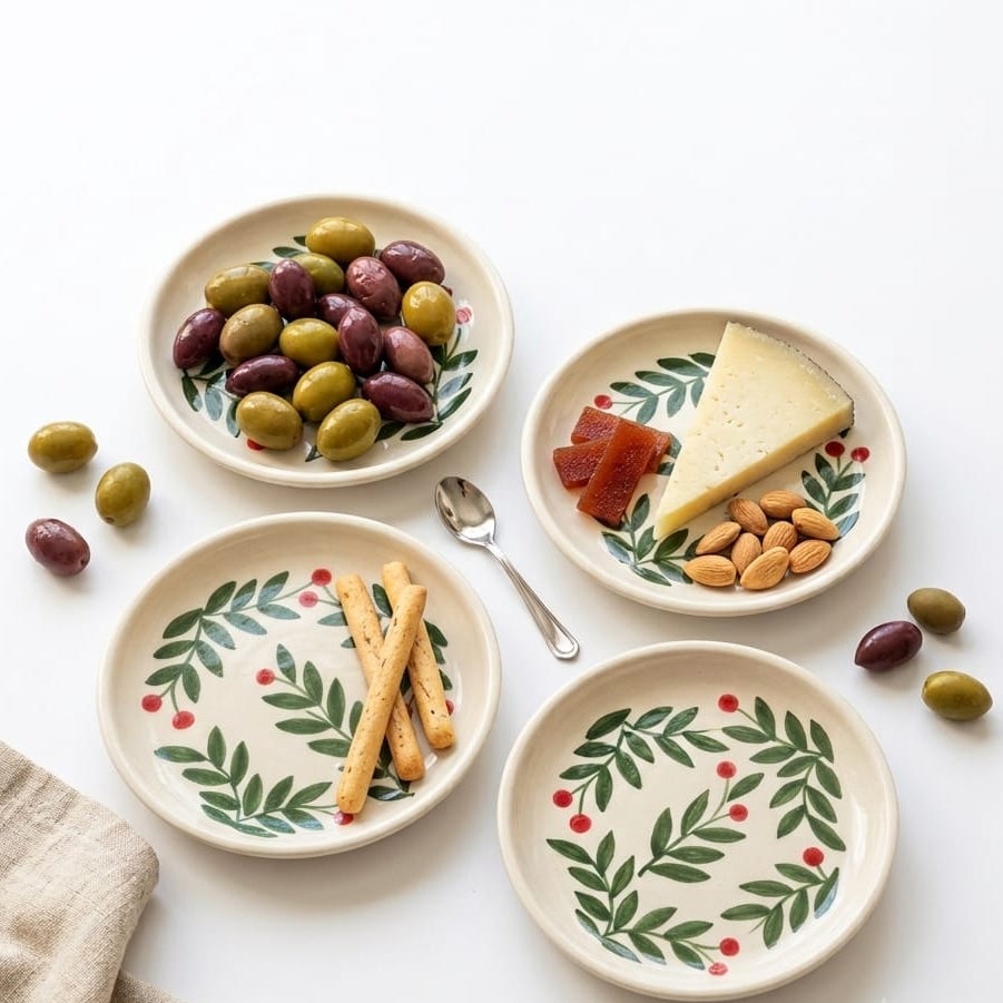 Olive Leaf Ceramic Tapas Set of 4