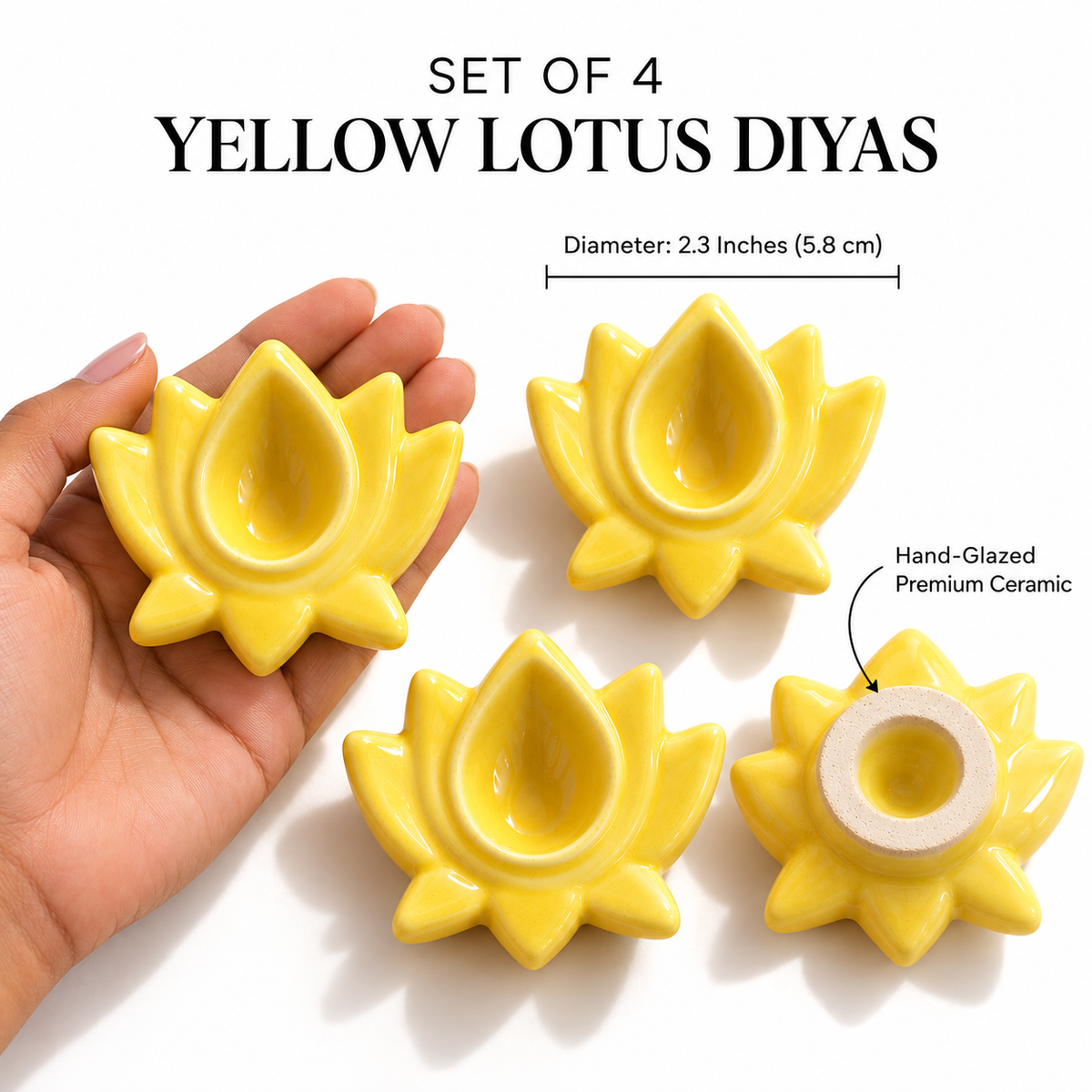 Yellow Lotus Ceramic Diya's Set of 4