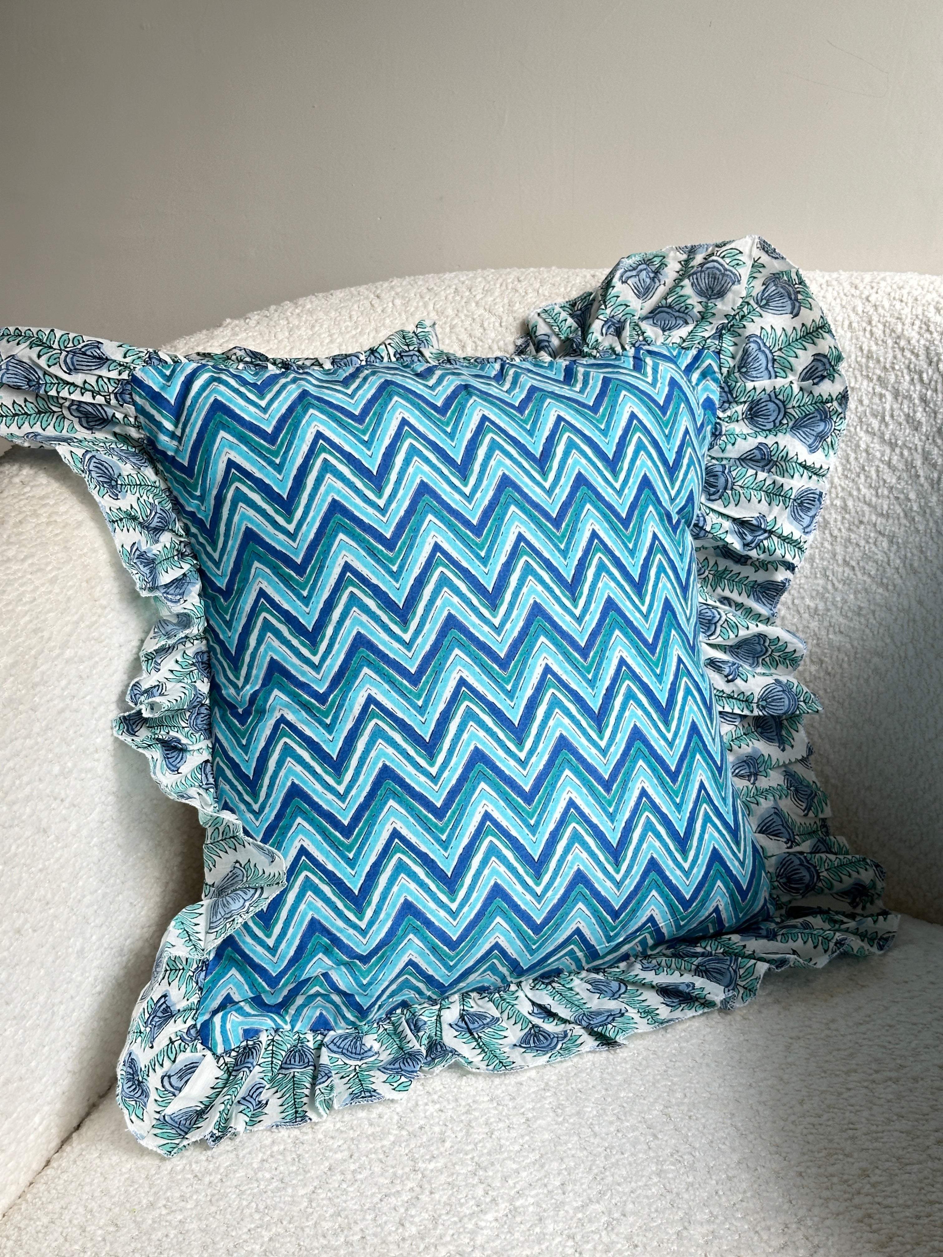 Zigzag Blue Stripe Cushion Cover  Nurture India