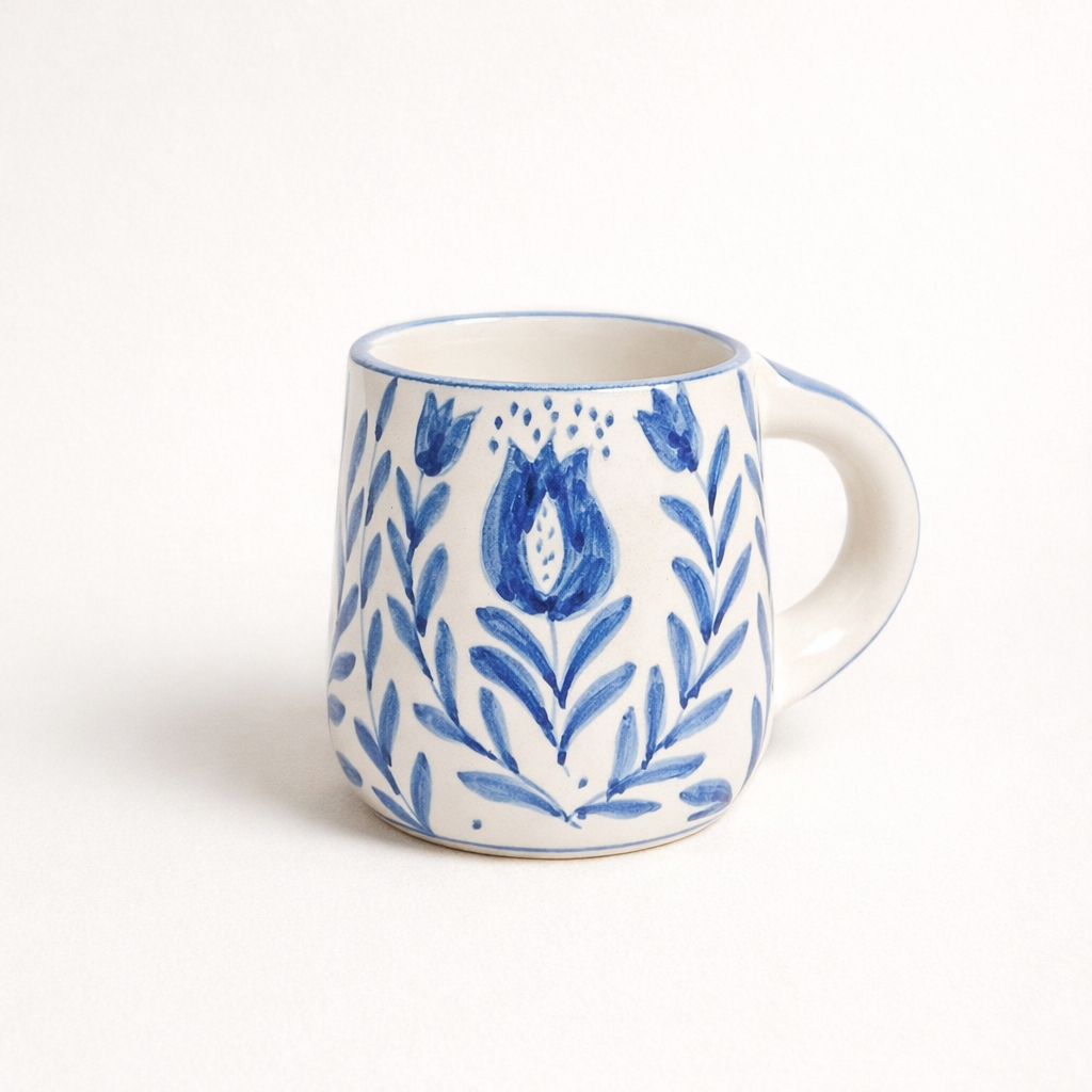 Anaar & Floral Folk Art Ceramic Mug (Blue)