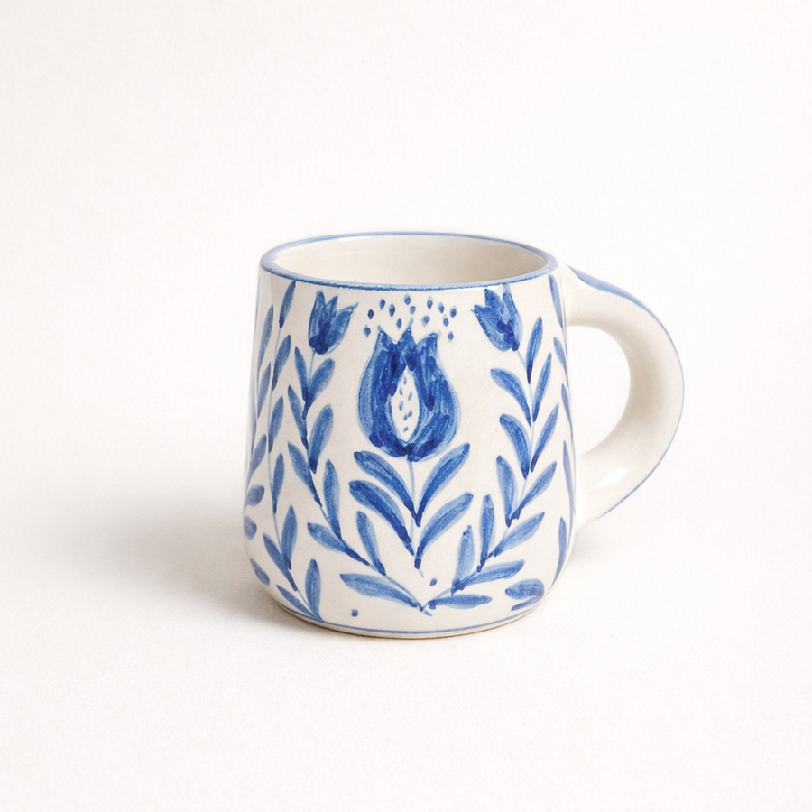 Anaar & Floral Folk Art Ceramic Mug (Blue)